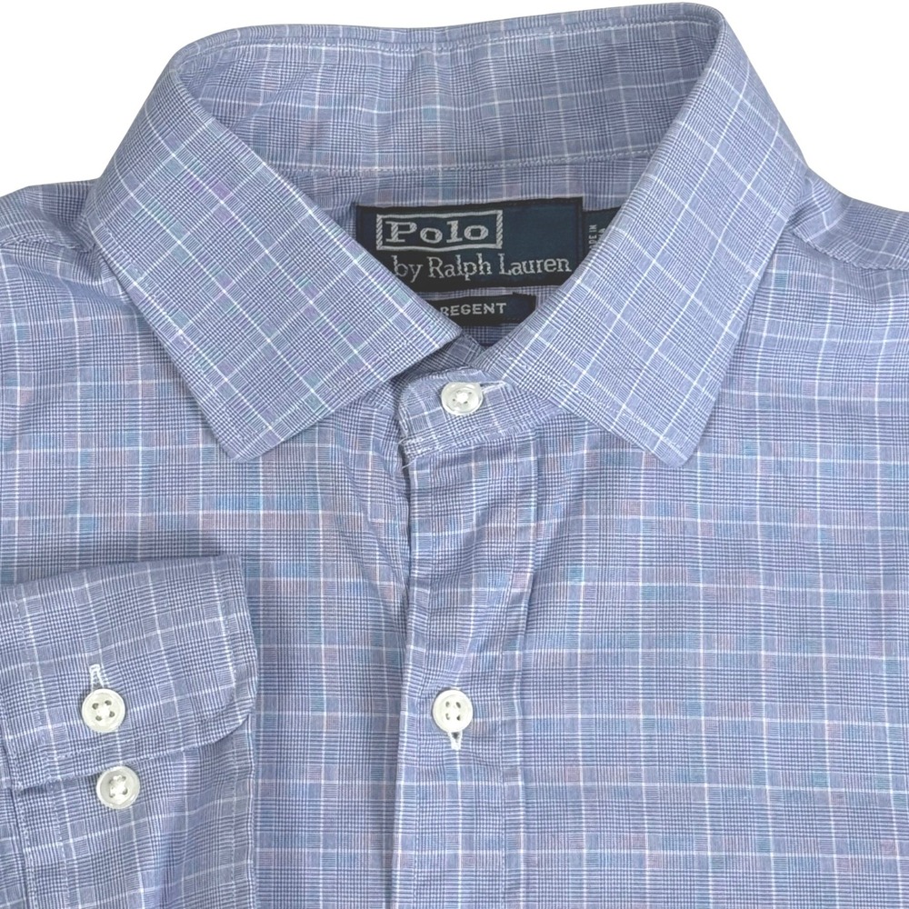 Polo Ralph Lauren Regent Blue Glen Plaid Dress Shirt Mens 16 32/33 Vintage 90s‎